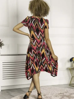 Maarja Abstract Print Bubble Hem Dress, Geo Multi
