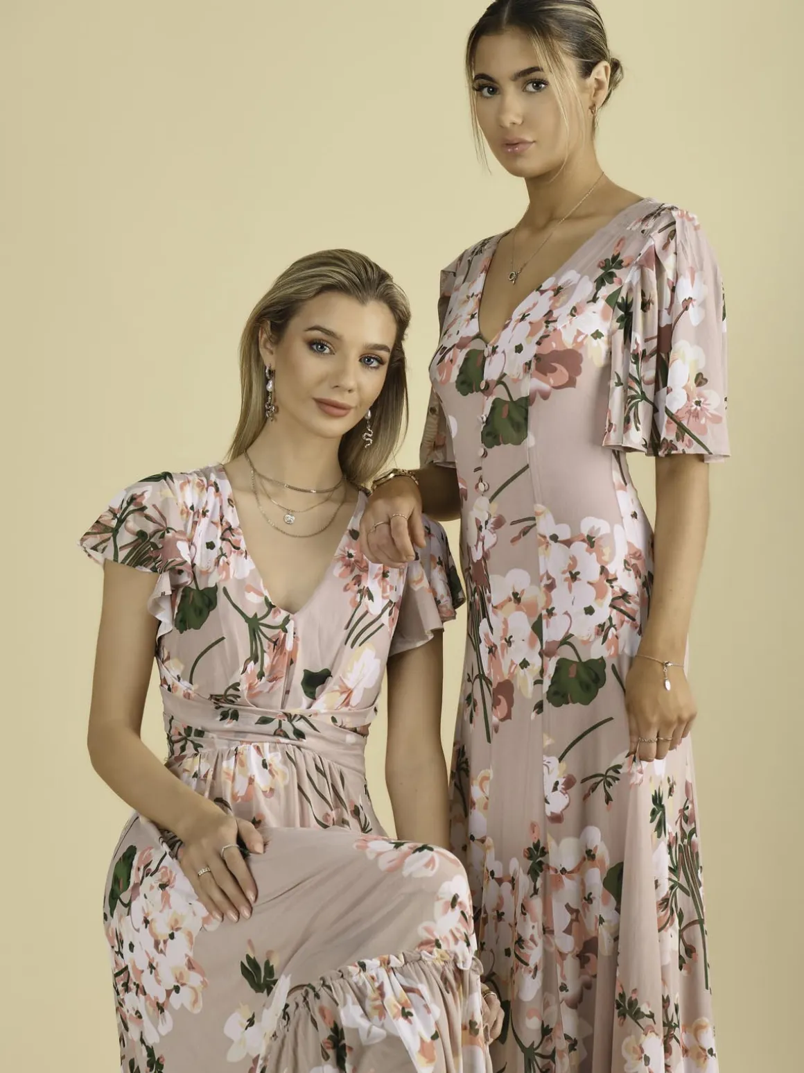 Mabilla Floral Print Mesh Maxi Dress, Dusty Pink