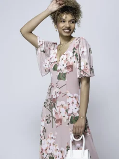 Mabilla Floral Print Mesh Maxi Dress, Dusty Pink