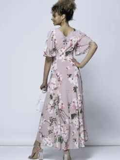 Mabilla Floral Print Mesh Maxi Dress, Dusty Pink