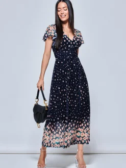 Mably Mirror Print Maxi Mesh Dress, Navy Floral