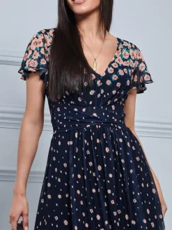 Mably Mirror Print Maxi Mesh Dress, Navy Floral