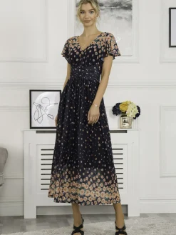 Mably Mirror Print Maxi Mesh Dress, Navy Floral