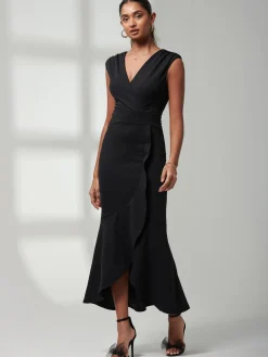Mabruka Frill Fishtail Maxi Dress, Black