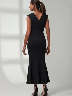 Mabruka Frill Fishtail Maxi Dress, Black