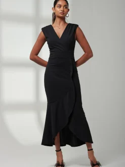 Mabruka Frill Fishtail Maxi Dress, Black