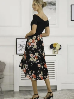 Mabry Contrast 2in1 Dress, Black Multi