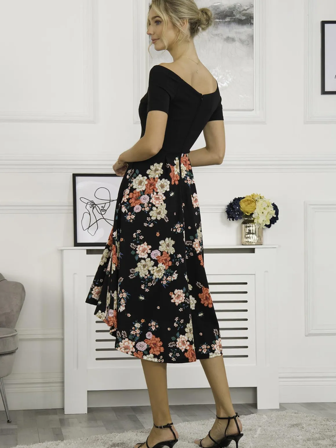 Mabry Contrast 2in1 Dress, Black Multi