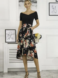 Mabry Contrast 2in1 Dress, Black Multi
