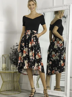 Mabry Contrast 2in1 Dress, Black Multi