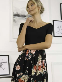 Mabry Contrast 2in1 Dress, Black Multi