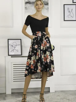 Mabry Contrast 2in1 Dress, Black Multi