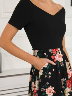 Mabry Contrast 2in1 Dress, Black Multi