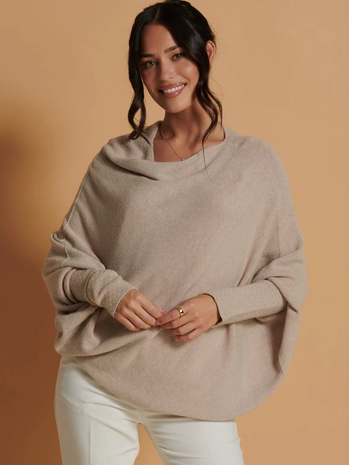 Made in Italy Asymmetric Draped Knit Jumper, Beige