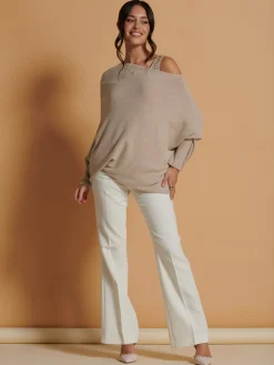 Made in Italy Asymmetric Draped Knit Jumper, Beige