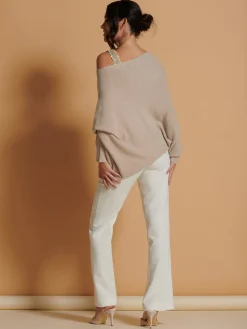 Made in Italy Asymmetric Draped Knit Jumper, Beige
