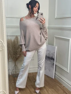Made in Italy Asymmetric Draped Knit Jumper, Beige