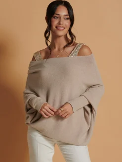 Made in Italy Asymmetric Draped Knit Jumper, Beige