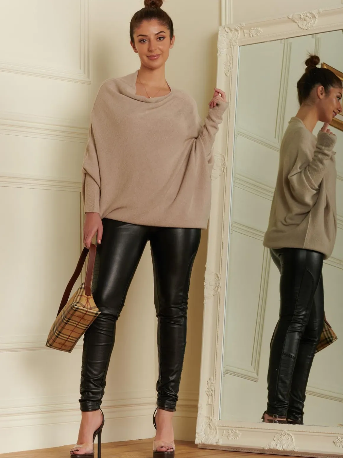 Made in Italy Asymmetric Draped Knit Jumper, Beige