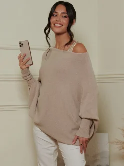 Made in Italy Asymmetric Draped Knit Jumper, Beige