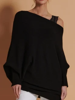 Made in Italy Asymmetric Draped Knit Jumper, Black