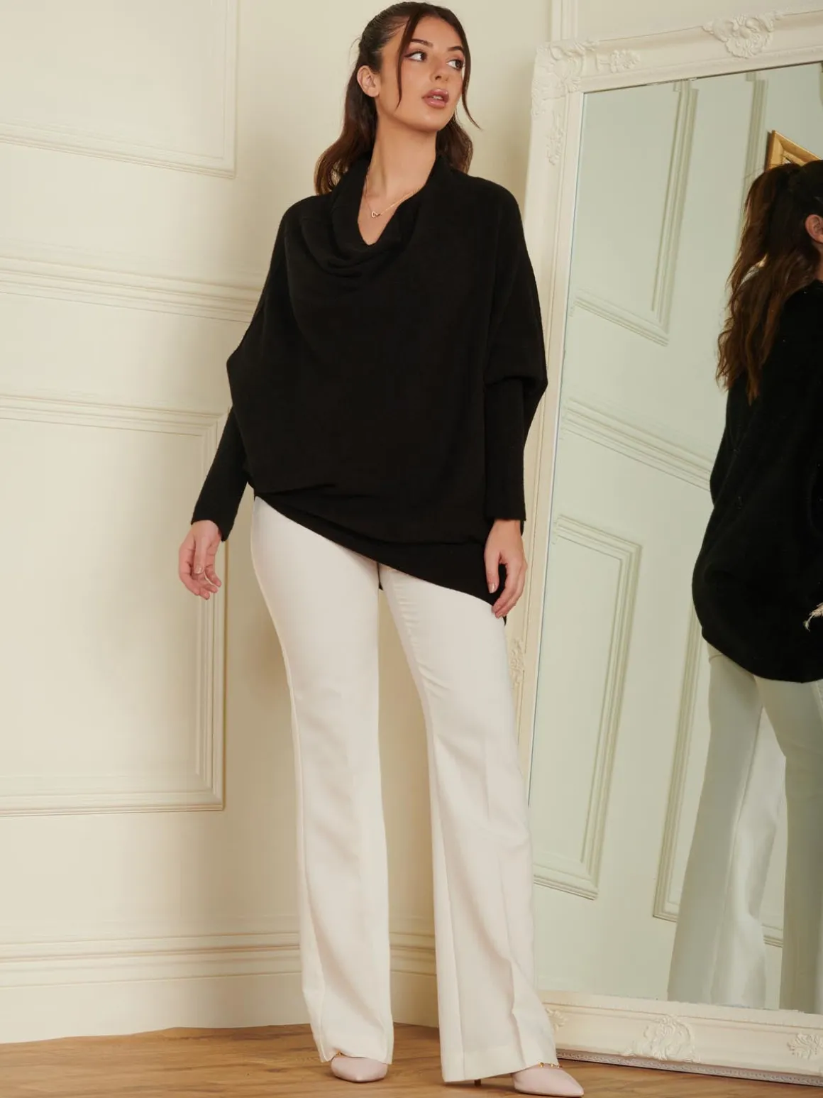 Made in Italy Asymmetric Draped Knit Jumper, Black