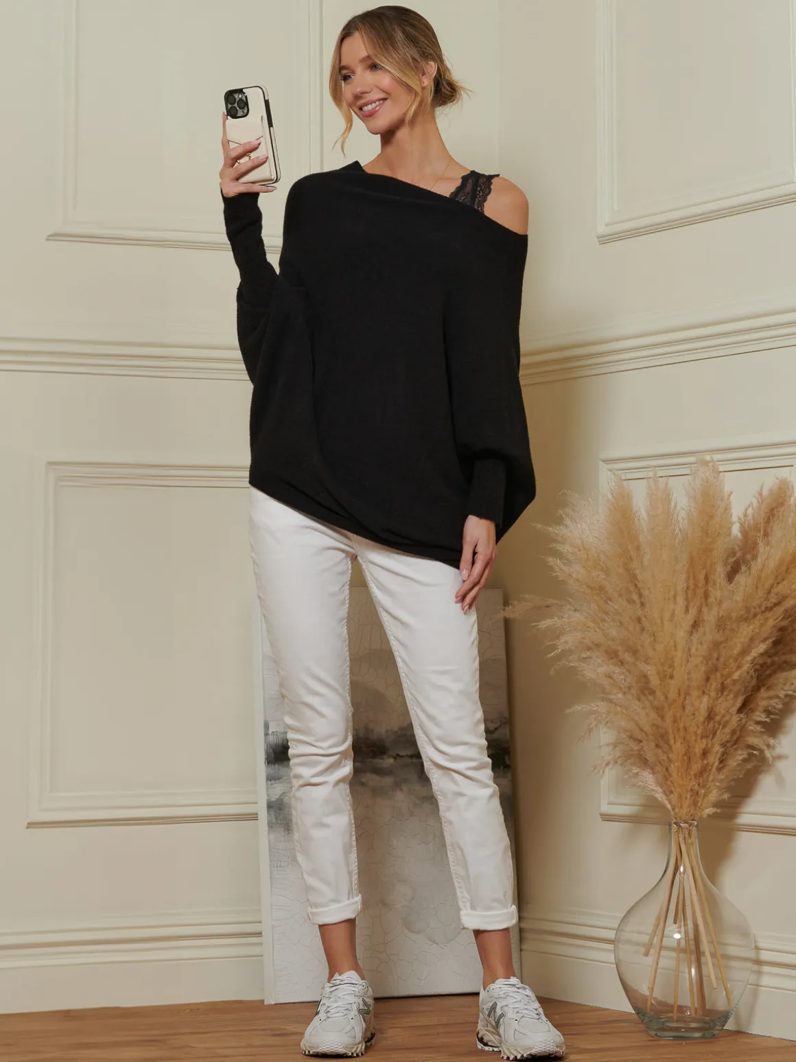 Made in Italy Asymmetric Draped Knit Jumper, Black