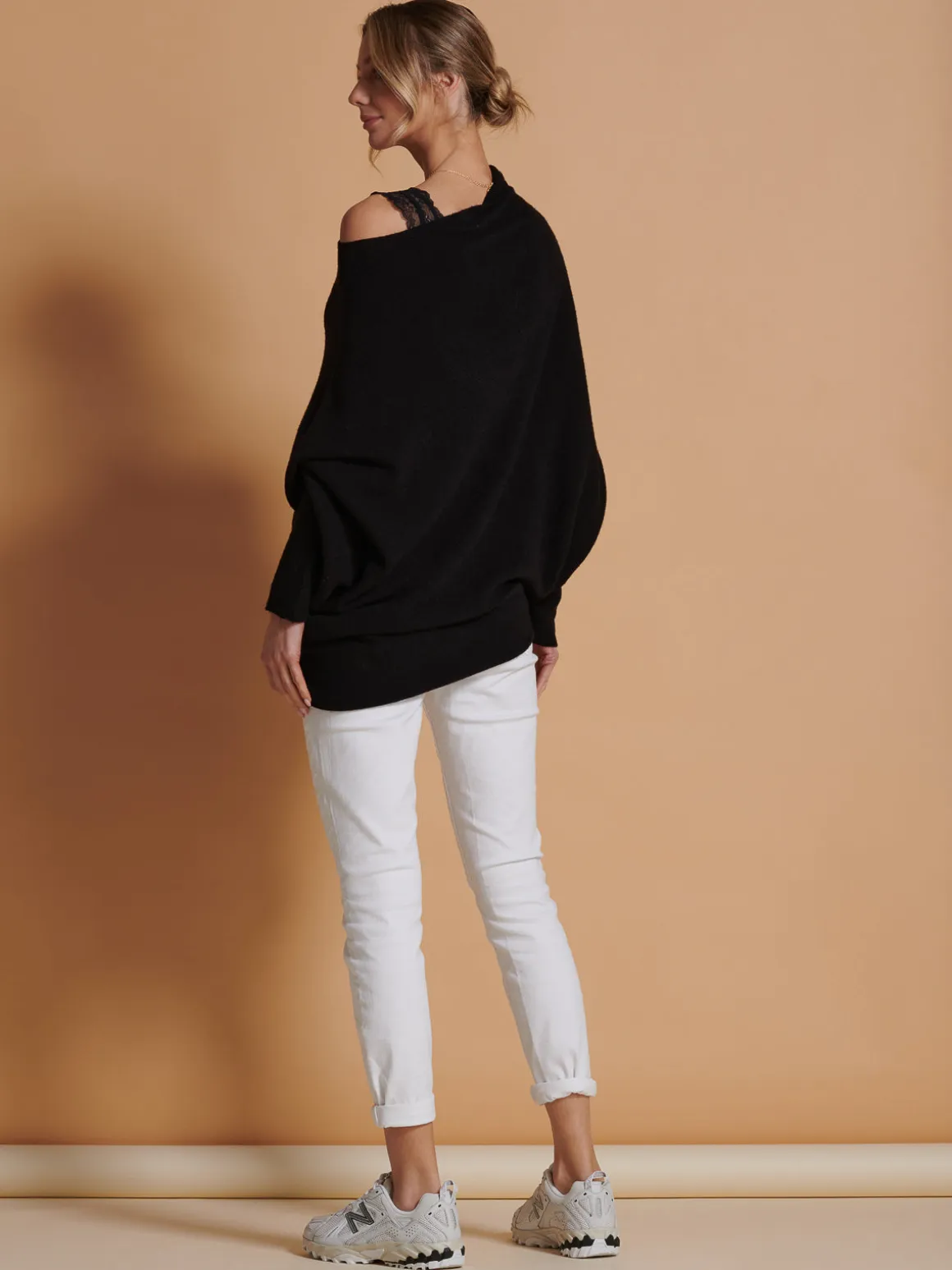 Made in Italy Asymmetric Draped Knit Jumper, Black