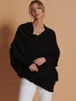 Made in Italy Asymmetric Draped Knit Jumper, Black