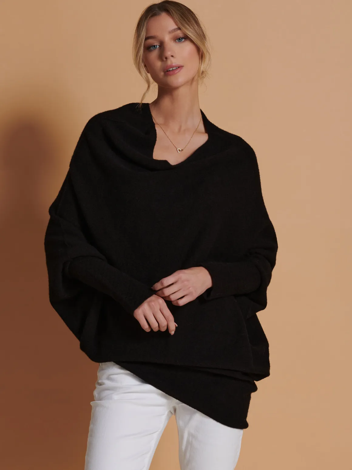 Made in Italy Asymmetric Draped Knit Jumper, Black