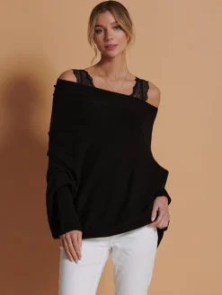 Made in Italy Asymmetric Draped Knit Jumper, Black