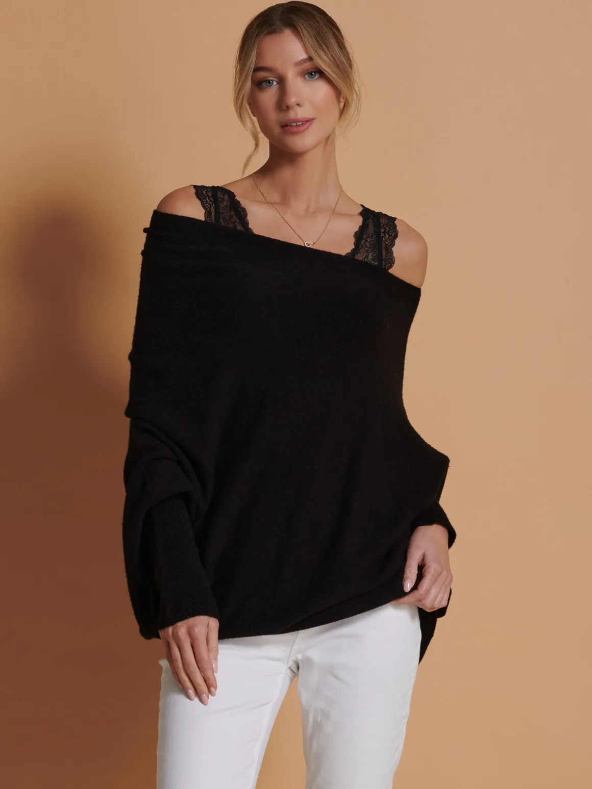 Made in Italy Asymmetric Draped Knit Jumper, Black