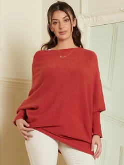 Made in Italy Asymmetric Draped Knit Jumper, Brick Red