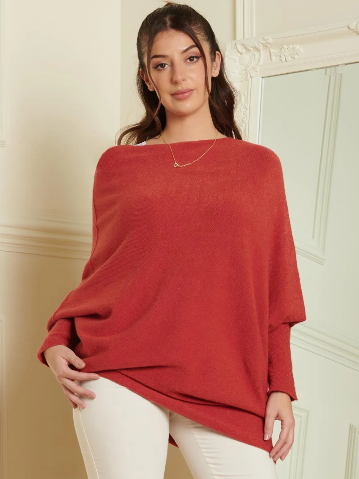 Made in Italy Asymmetric Draped Knit Jumper, Brick Red