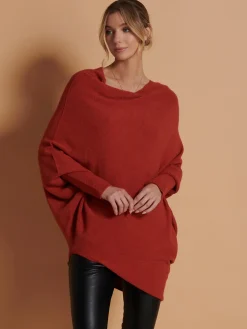 Made in Italy Asymmetric Draped Knit Jumper, Brick Red
