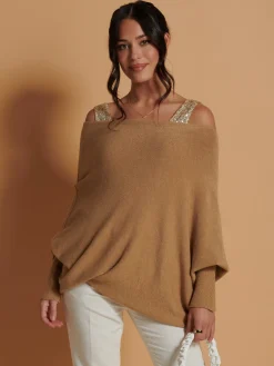 Made in Italy Asymmetric Draped Knit Jumper, Camel