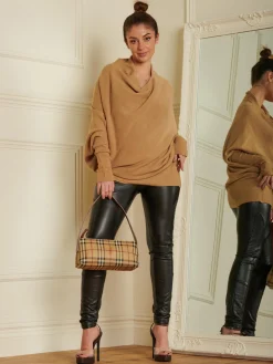 Made in Italy Asymmetric Draped Knit Jumper, Camel