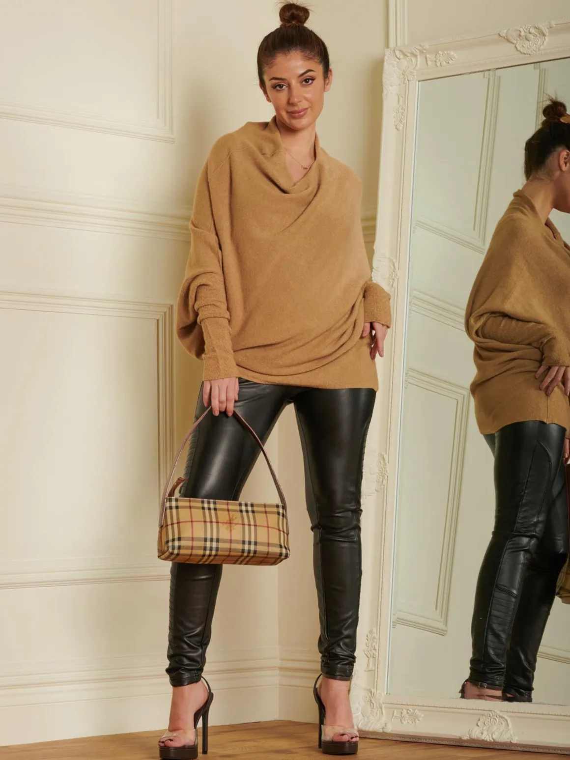 Made in Italy Asymmetric Draped Knit Jumper, Camel