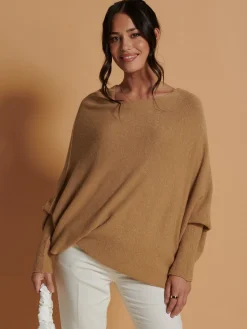 Made in Italy Asymmetric Draped Knit Jumper, Camel