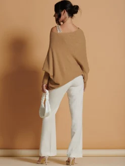 Made in Italy Asymmetric Draped Knit Jumper, Camel