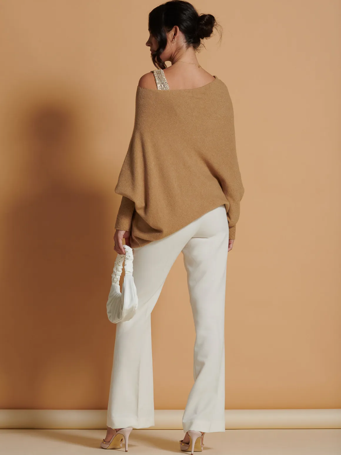 Made in Italy Asymmetric Draped Knit Jumper, Camel
