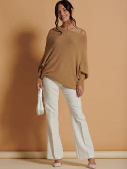 Made in Italy Asymmetric Draped Knit Jumper, Camel
