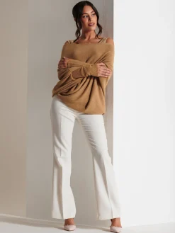 Made in Italy Asymmetric Draped Knit Jumper, Camel