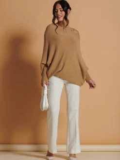 Made in Italy Asymmetric Draped Knit Jumper, Camel