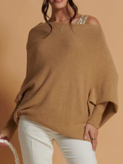 Made in Italy Asymmetric Draped Knit Jumper, Camel