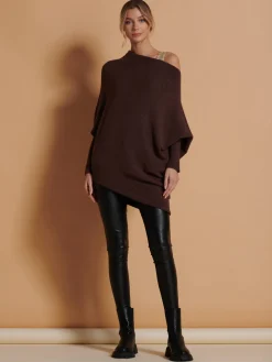 Made in Italy Asymmetric Draped Knit Jumper, Chocolate