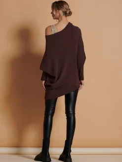 Made in Italy Asymmetric Draped Knit Jumper, Chocolate