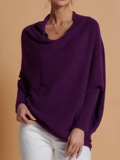 Made in Italy Asymmetric Draped Knit Jumper, Dark Purple