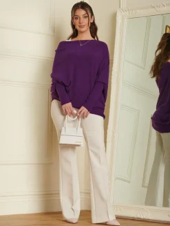 Made in Italy Asymmetric Draped Knit Jumper, Dark Purple