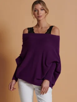 Made in Italy Asymmetric Draped Knit Jumper, Dark Purple